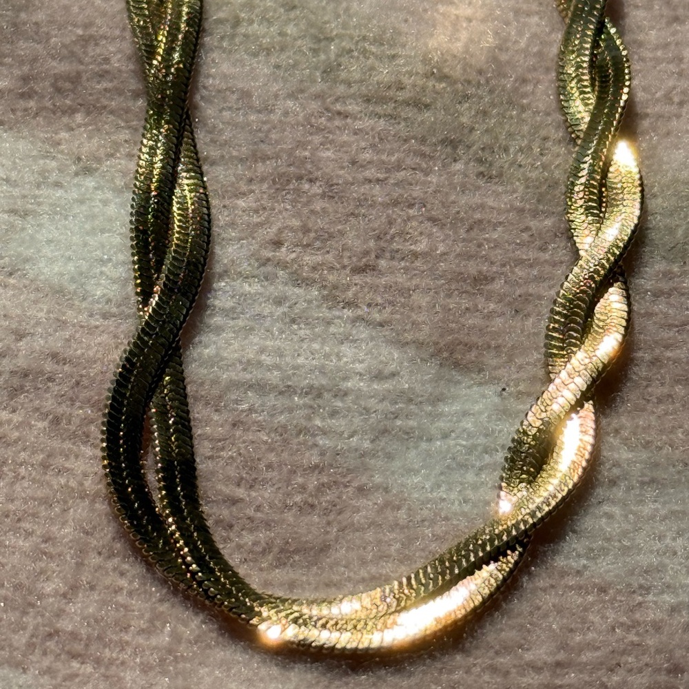 Braided New Herringbone Necklace Bracelet
 Gold 18K plated Set Stainless Steel - Picture 10 of 15